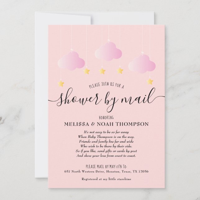Invitation Douche Par Mail Long Distance Rose Baby Girl (Devant)