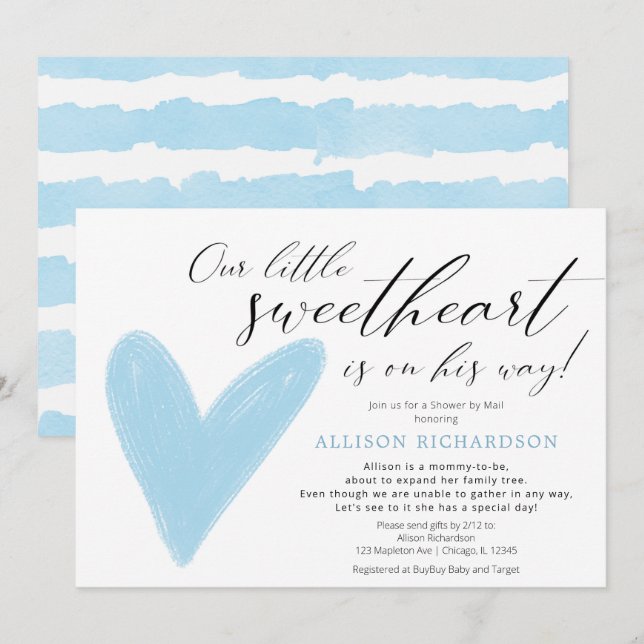 Invitation Douche par Mail Moderne Valentines bleu blanc garç (Devant / Derrière)