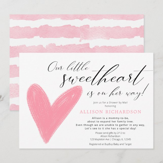 Invitation Douche par Mail Moderne Valentines rose blanc fill (Devant / Derrière)