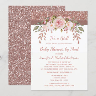 Invitation Douche par Mail Rose Rose Rose Parties scintillant