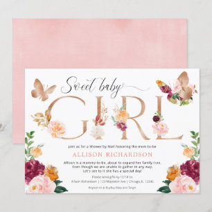 Invitation Douche par papillon postal baby shower floral girl