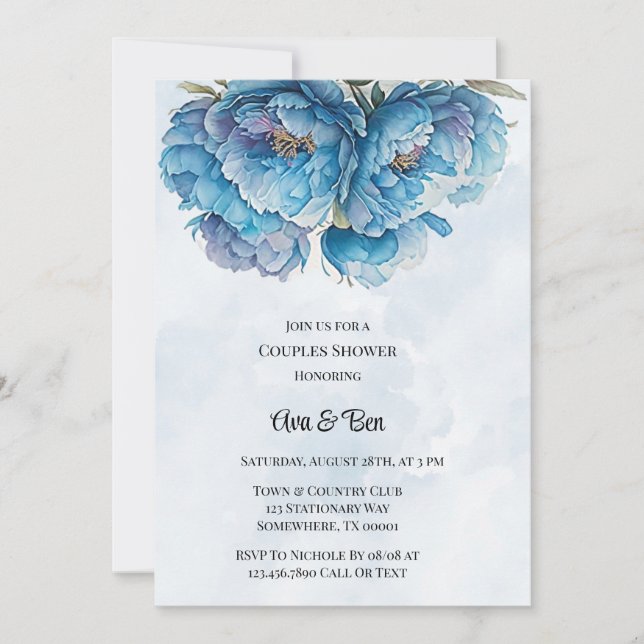 Invitation Douche Peony Peony Couples Dusty Navy (Devant)