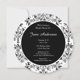Invitation Douche personnalisée Noir Blanc Floral Damask Invi