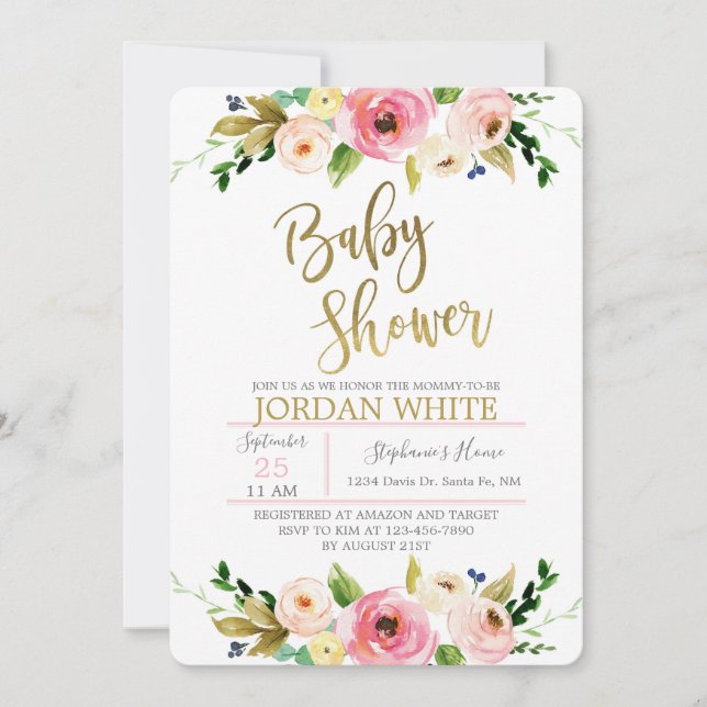 Invitation douche pour bébé à fleurs (Devant)