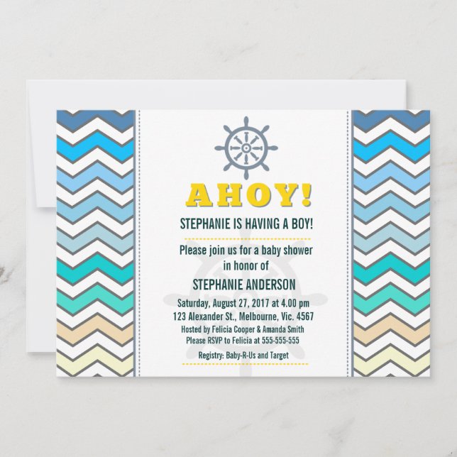 Invitation Douche pour bébé à roue du navire nautique (Devant)