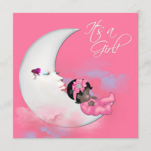 Invitation Douche pour bébé afro-américaine Lune rose