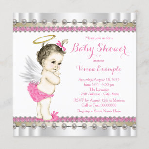 Invitation Douche pour bébé Angel rose