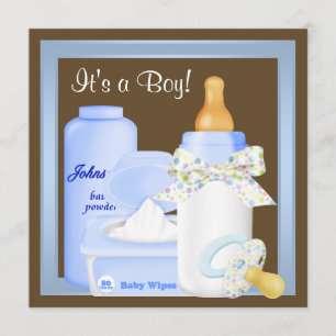 Invitation Douche pour bébé avec pommeau bleu Brown
