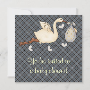 Invitation Douche pour bébé cigogne bleue