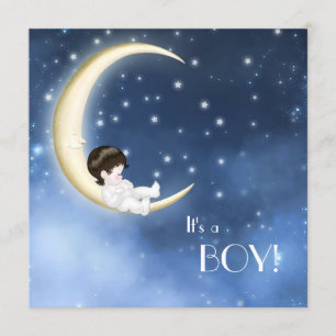 Invitation Douche pour bébé de la lune bleue et jaune