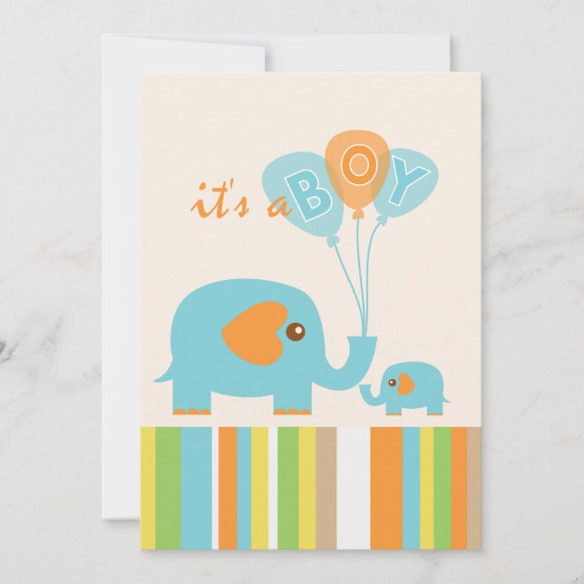 Invitation Douche pour bébé éléphant colorée personnalisable (Devant)