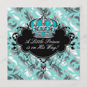 Invitation Douche pour bébé en argent et en bleu Turquoise