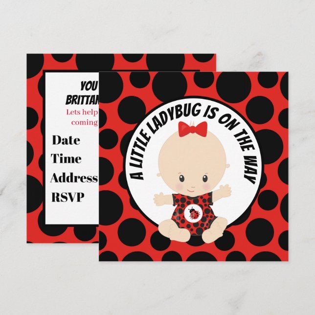 Invitation douche pour bébé fille ladybug (Devant / Derrière)