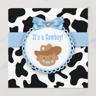 Invitation Douche pour bébé noir et bleu Cowboy