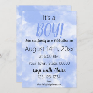 Invitation Douche pour bébé nounours bleu