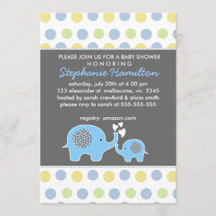 Invitation Douche pour bébé pois à éléphant personnalisé