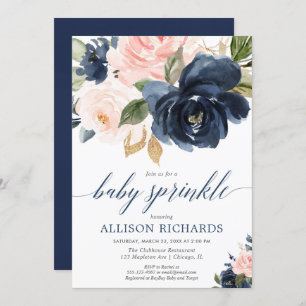 Invitation Douche pour bébé rose et bleu marine