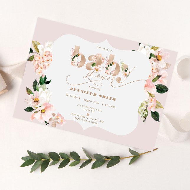 Invitation Douche pour bébé rose pâle rose et élégant (Créateur téléchargé)