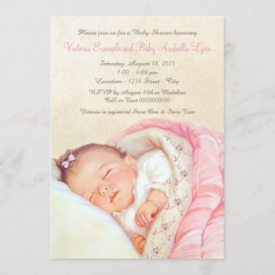 Invitation Douche pour bébé rose Vintage