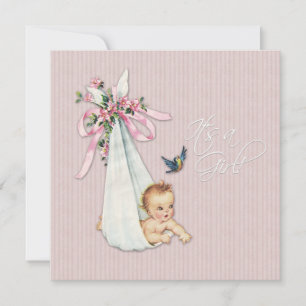 Invitation Douche pour bébé rose Vintage