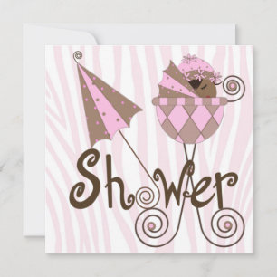 Invitation Douche pour bébé rose Zébrée Brown