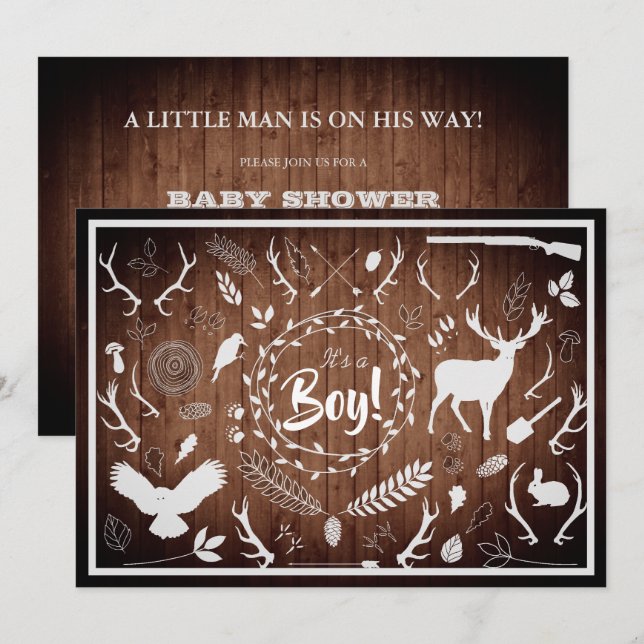 Invitation Douche pour bébé Rustic Woodland (bois d'écorce) (Devant / Derrière)