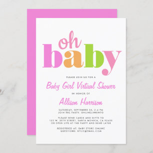 Invitation Douche pour bébé virtuelle Oh Baby Bright Pink
