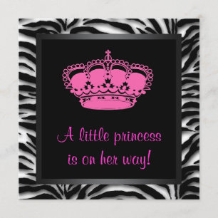 Invitation Douche pour bébé Zebra Rose de la princesse Crown
