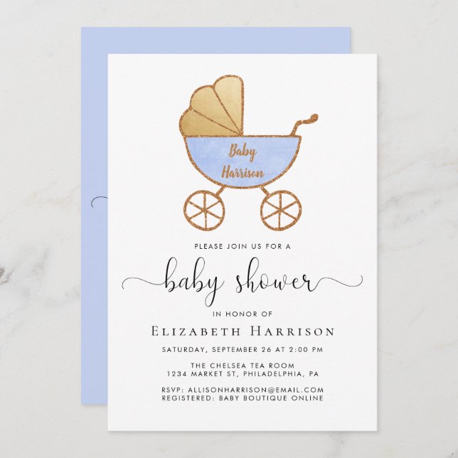 Invitation Douche pour bébés avec option bleue virtuelle (Devant / Derrière)