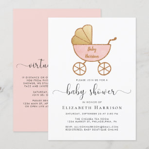 Invitation Douche pour bébés avec option virtuelle rose