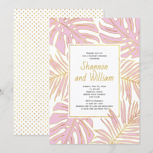 Invitation Douche pour couple feuilles tropicaux roses