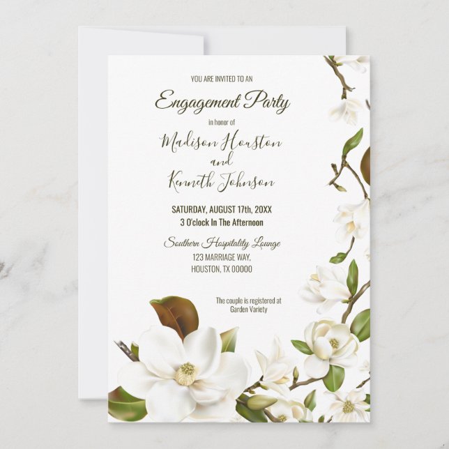 Invitation Douche pour couples floraux Magnolia (Devant)