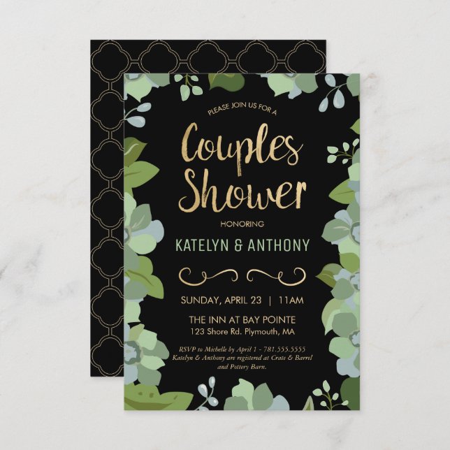 Invitation douche pour couples - Or, élégant, Cust (Devant / Derrière)