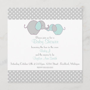 Invitation Douche pour éléphant gris et bleu Mama & Baby