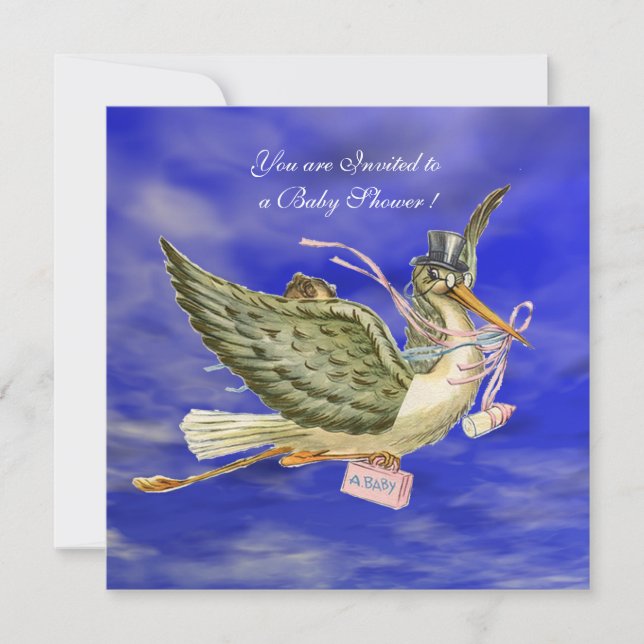 INVITATION DOUCHE POUR FILLE BÉBÉ STORK (Devant)