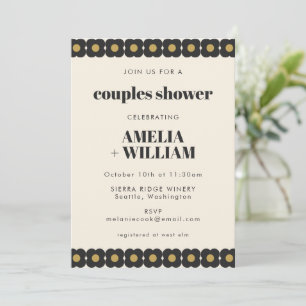 Invitation Douche Retro Gras Noir et Or Floral Couples