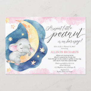 Invitation Douche rose bébé éléphant par baby shower postal