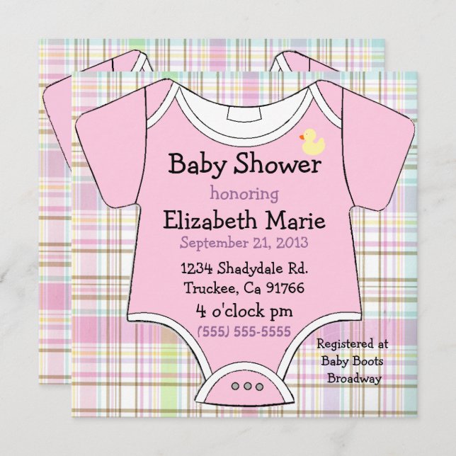 Invitation Douche rose d'équipement de bébé (Devant / Derrière)