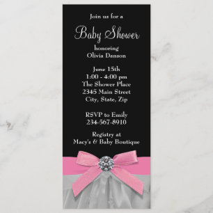 Invitation Douche rose et noire de bébé
