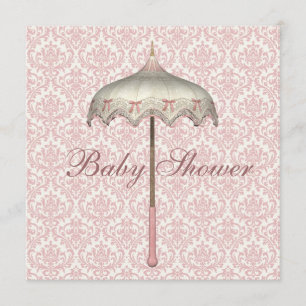 Invitation Douche rose vintage de bébé de parapluie de