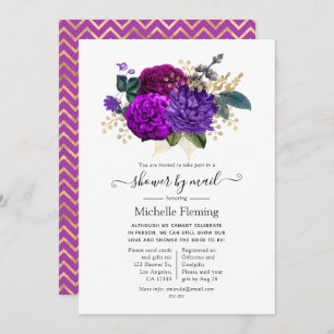 Invitation Douche royale violette et or florale par courrier