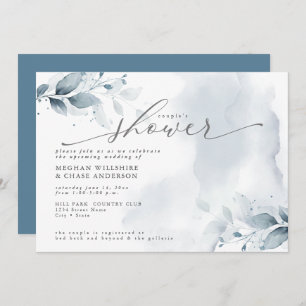 Invitation Douche Rustique Couple's Dusty Blue Foliage