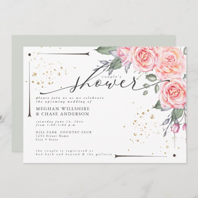 Invitation Douche Rustique Couple's Dusty Green Foliage Invit (Devant / Derrière)