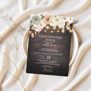 Invitation Douche Rustique Fall Couple Floral & Lumières