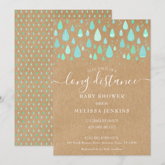 Invitation Douche Rustique longue distance par courrier (Devant / Derrière)