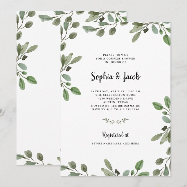 Invitation Douche simple de couples de la verdure | (Devant / Derrière)