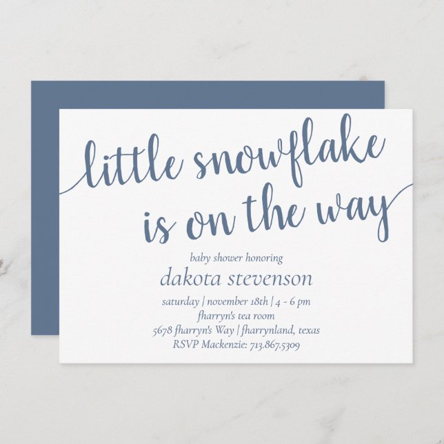 Invitation Douche simple en ardoise | Dusty Blue Little Snowf (Devant / Derrière)