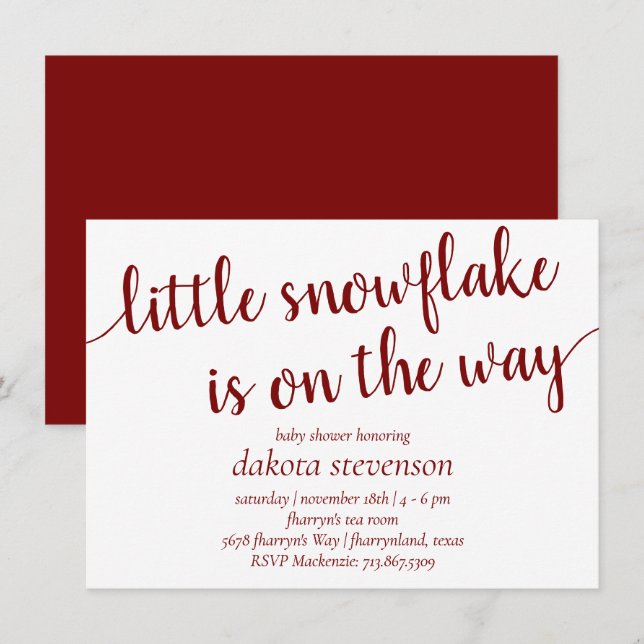 Invitation Douche simple rouge | Candy Apple Little Snowflake (Devant / Derrière)