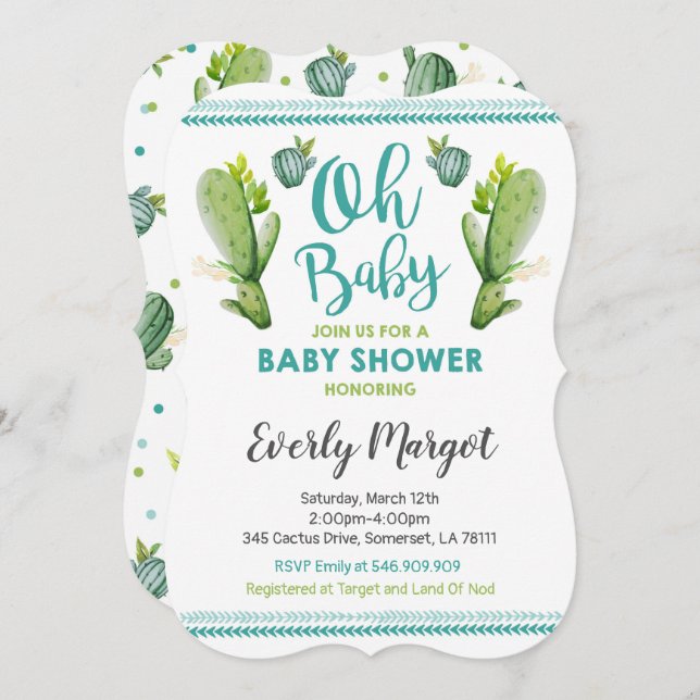 Invitation Douche succulente d'invitation de baby shower de (Devant / Derrière)