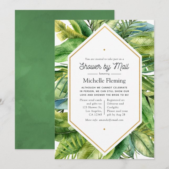 Invitation Douche tropicale estivale aquarelle par courrier (Devant / Derrière)